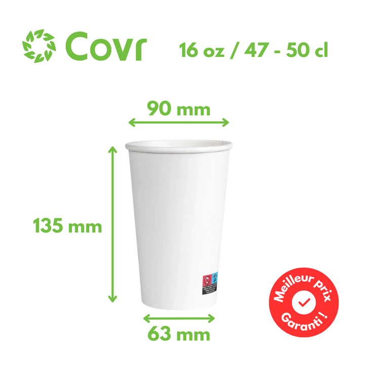 White paper cups 50 cl / 16 oz