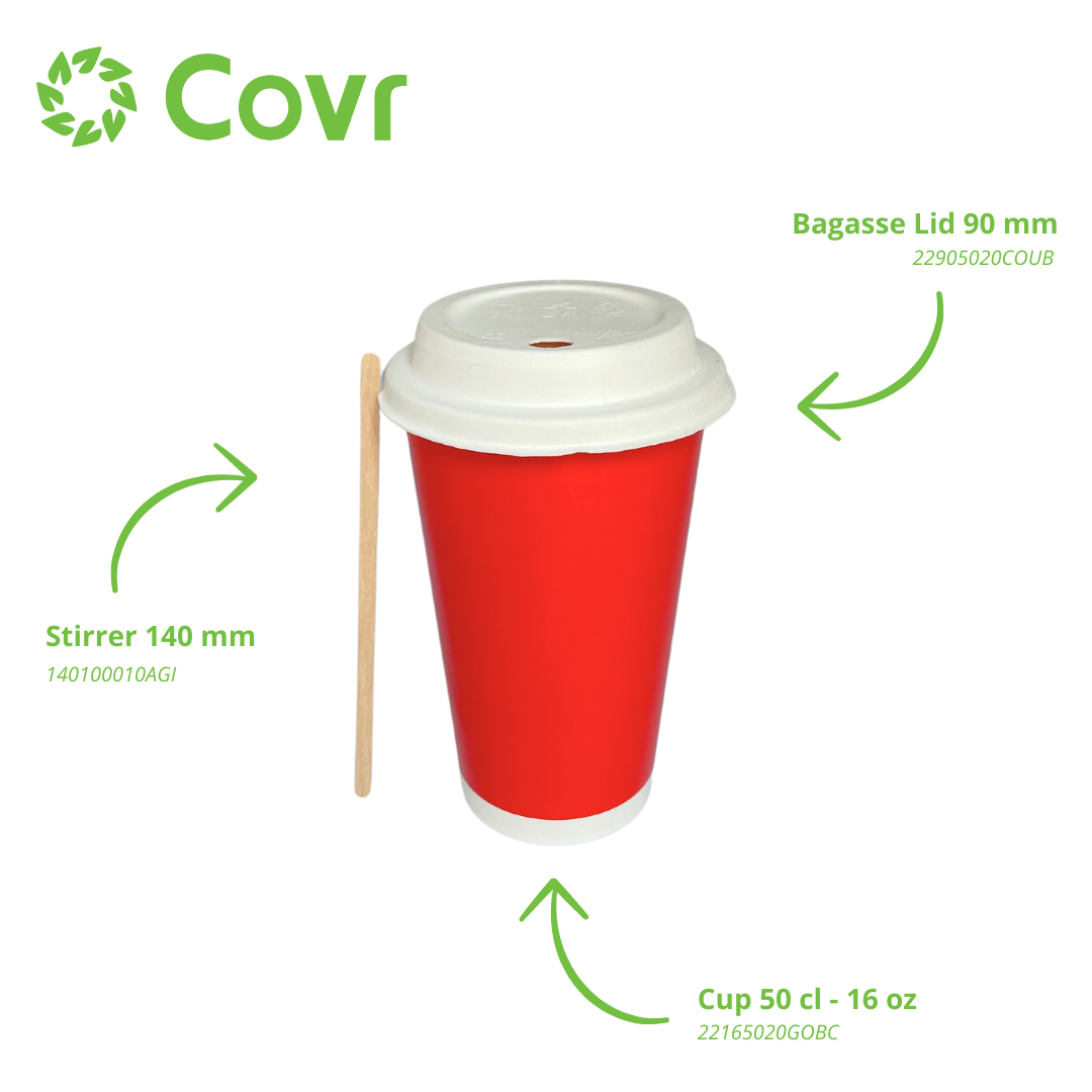 Red paper cups 50 cl / 16 oz cold drinks - 12 + 260 + 15 gsm