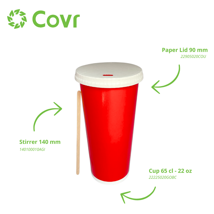 Red paper cups 65 cl / 22 oz cold drinks - 12 + 260 + 15 gsm