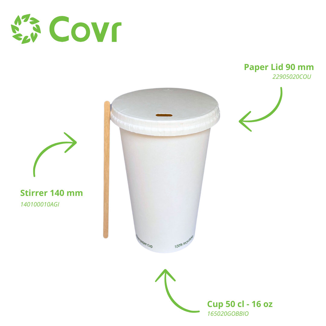 White plastic-free paper cups 50 cl - 16 oz (1000 units)