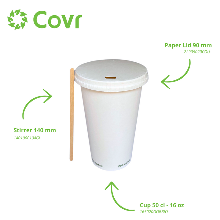 White plastic-free paper cups 50 cl - 16 oz (1000 units)