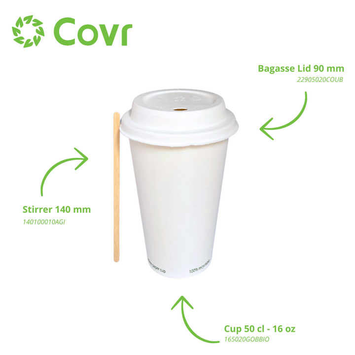 White plastic-free paper cups 50 cl - 16 oz (1000 units)