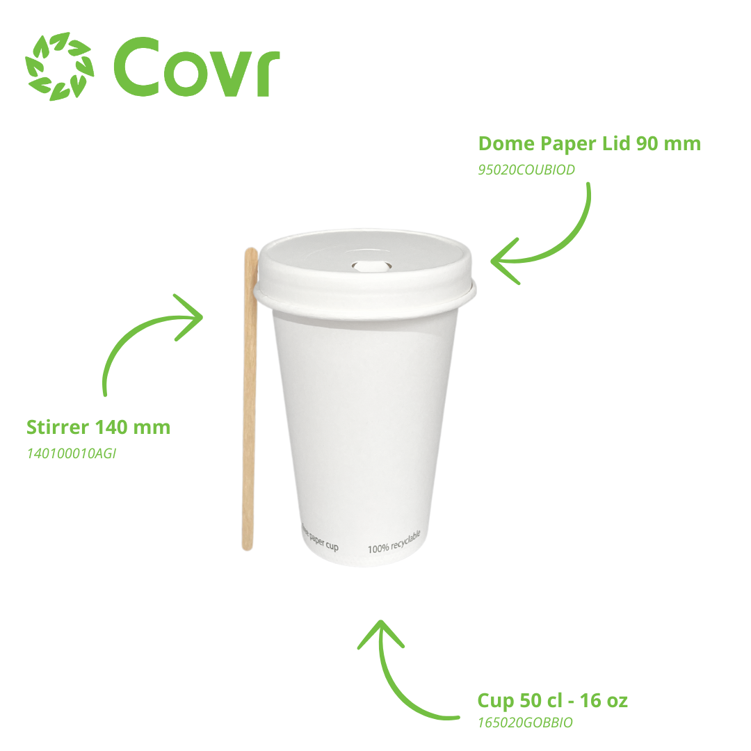 White plastic-free paper cups 50 cl - 16 oz (1000 units)