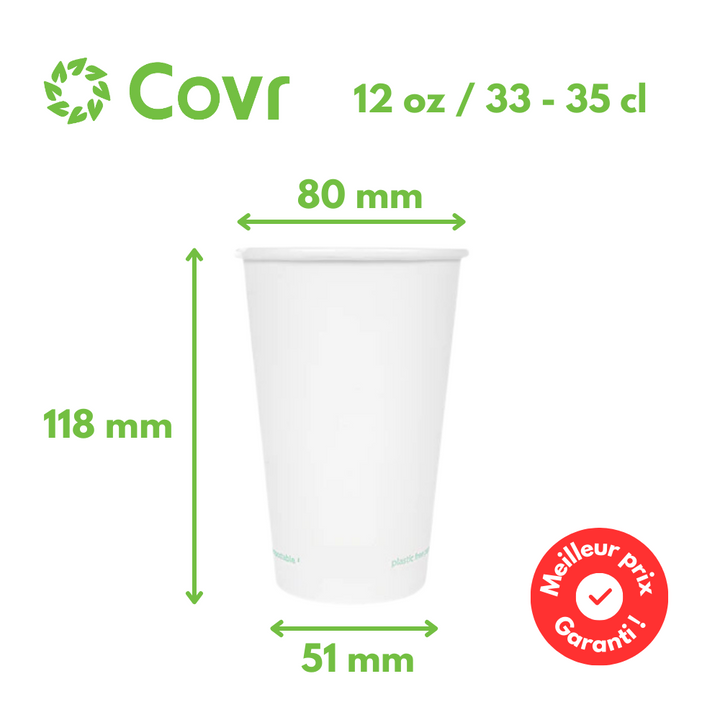 Plastic-free paper cups 33 cl / 12 oz