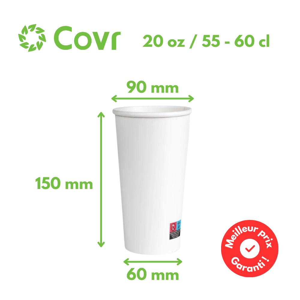 White paper cups 60 cl / 20 oz - 300 + 18 gsm