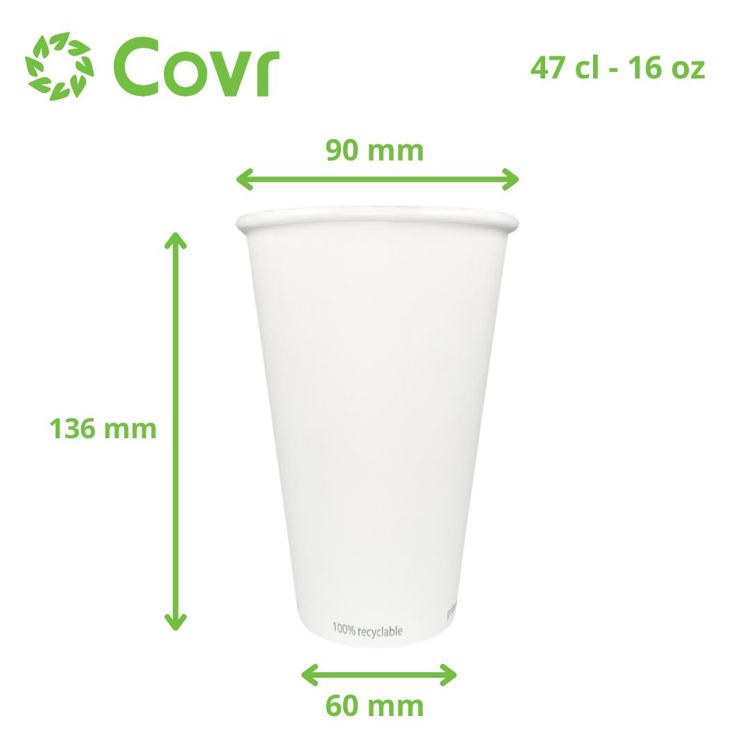 White plastic-free paper cups 50 cl - 16 oz (1000 units)