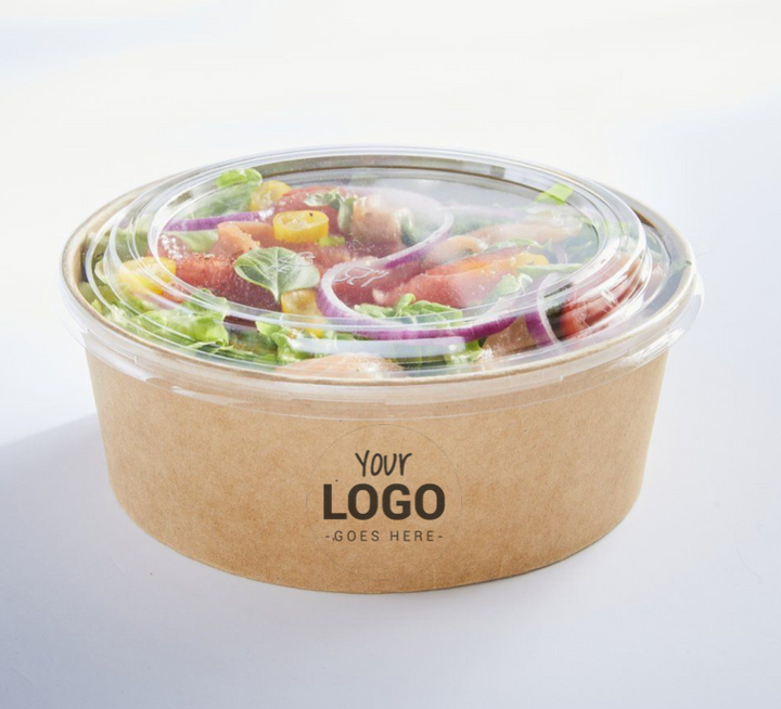 Customized brown cardboard kraft bowls/salad bowls 1100ml + rPET lids (from 10,000)