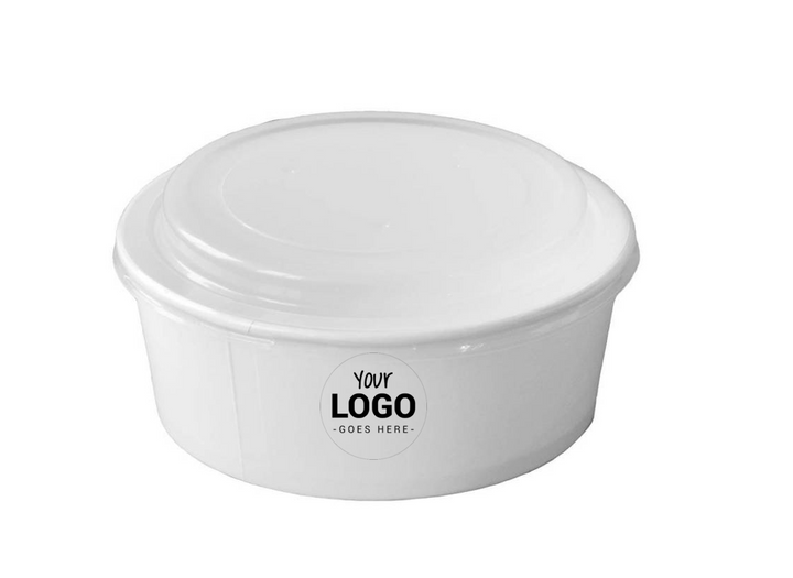 Schalen/Salatschalen aus weißem Karton personalisiert 1100ml + rPET-Deckel (ab 10.000)