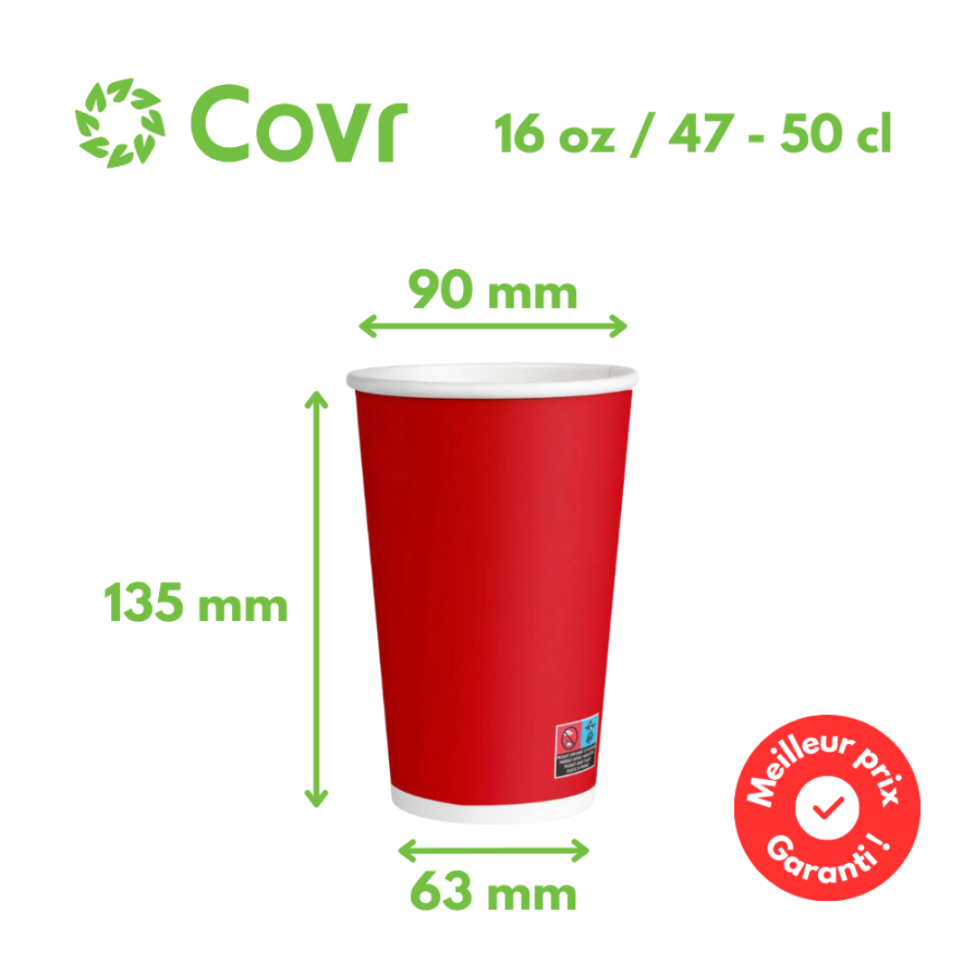 Red paper cups 50 cl / 16 oz cold drinks - 12 + 260 + 15 gsm